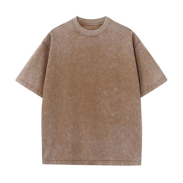 Pure Cotton American Style Retro Fashion Brand Washed Old T-shirt Oversize Shoulder Round Neck Short Sleeve