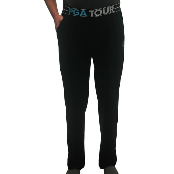 PGA Tour Golf Men's Cotton Jersey Knit Pajama Pants, Large Black