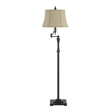 Metal Body Floor Lamp with Fabric Tapered Bell Shade, Beige and Black- Saltoro Sherpi