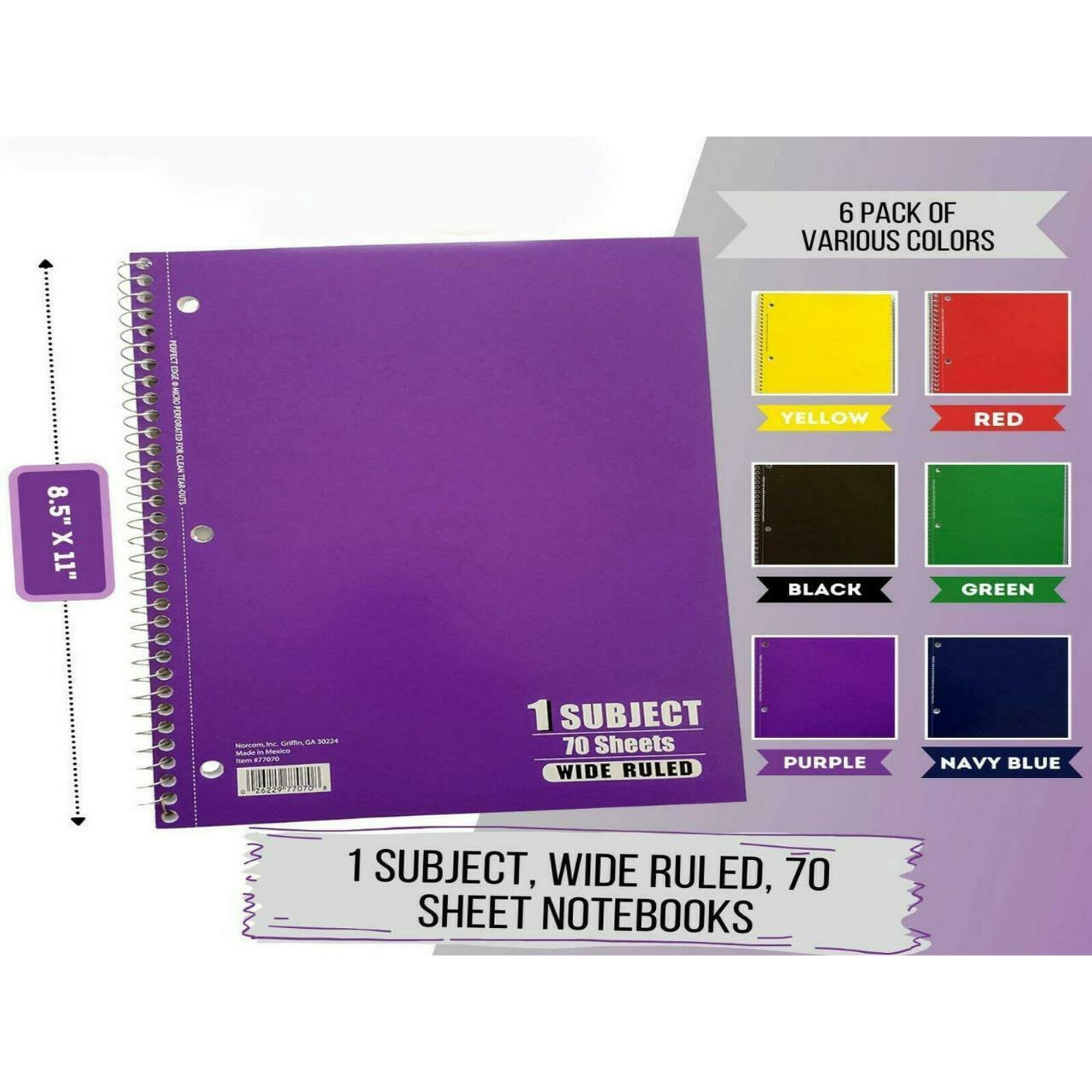 Lot of 24 Norcom College Ruled Spiral Notebooks – 70 Sheets, Mixed Colors