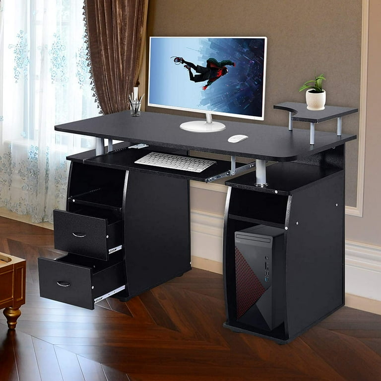 Ktaxon Black Home Office Computer PC Desk with Space Drawers