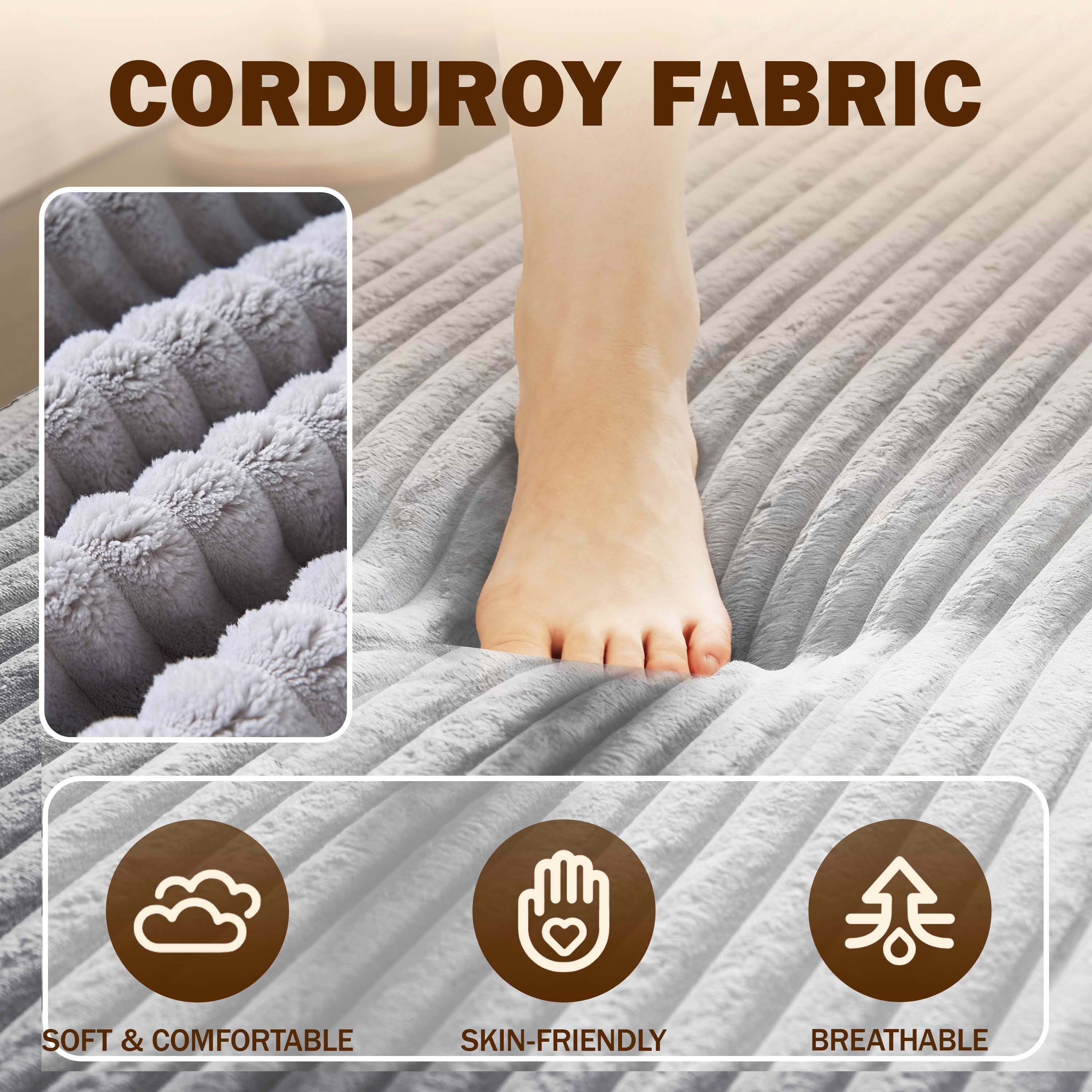 MAYEERTY Vacuum Compressed Corduroy Foldable Foam Sofa Bed, Full Size Zero Assembly Floor Sleeper with 2 Pillows