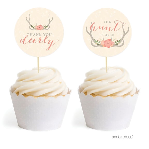 Woodland Deer Wedding Cupcake Topper DIY Party Favors Kit, 20-Pack