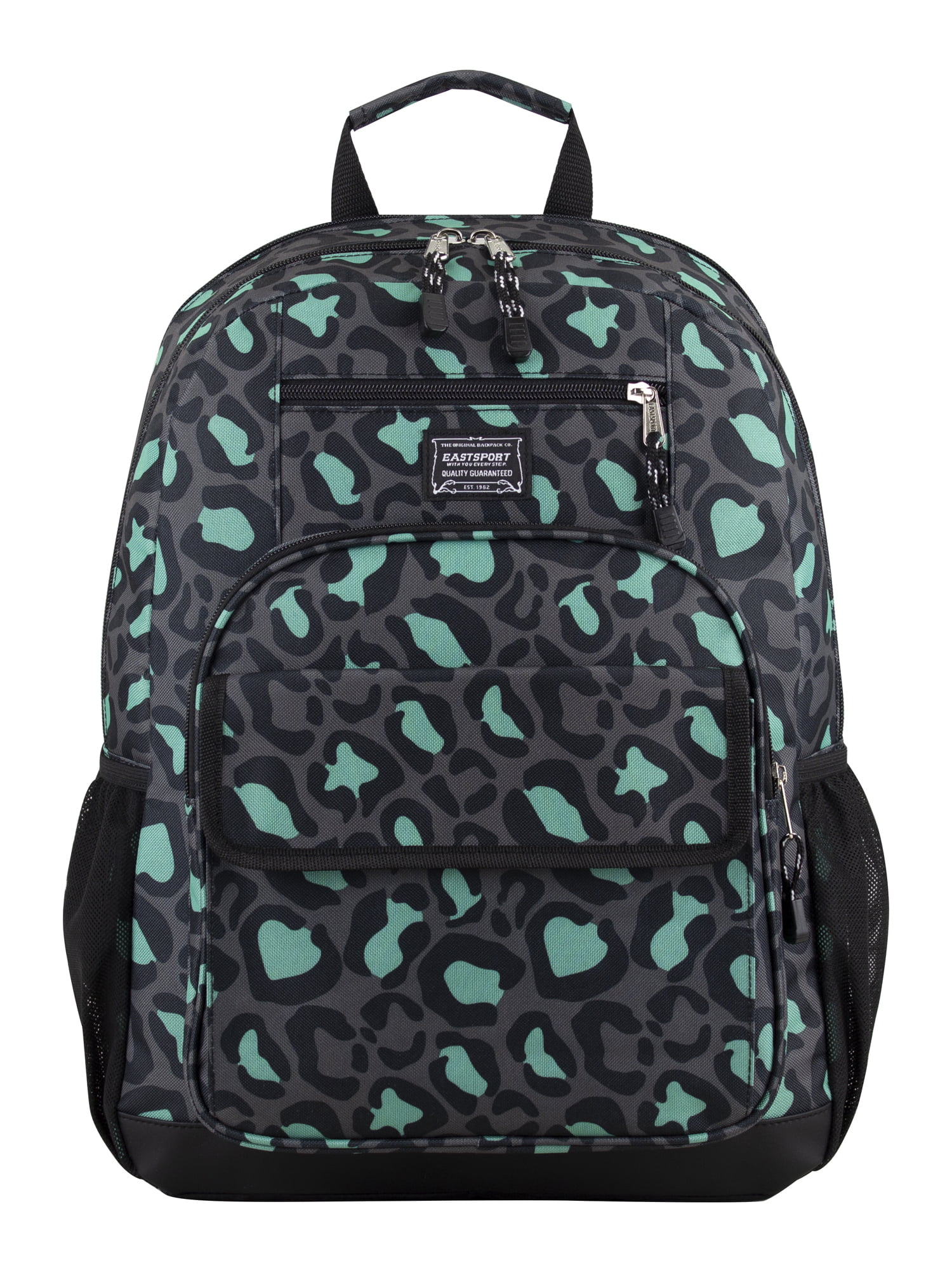 Eastsport Unisex Everyday Tech Backpack, Black Mint Leopard