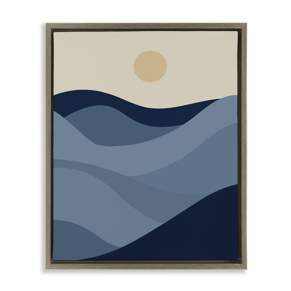 Stupell Industries Blue Hills & Moon Landscape & Nature Painting Brown Floater Framed Canvas Art Print Wall Art, 25 x 31