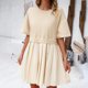 thumbnail image 1 of Puntoco Vestido Elegante De Retales De Manga Corta De Nuevo Estilo Para Mujer, Vestido De Cuello Redondo De Manga Corta, Beige S,Regalos Para Mujer Joven, 1 of 6