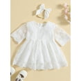 thumbnail image 2 of Toddler Baby Girls 2Pcs Summer Outfits, Half Sleeve Round Neck Lace Dress Headband Set, 2 of 9