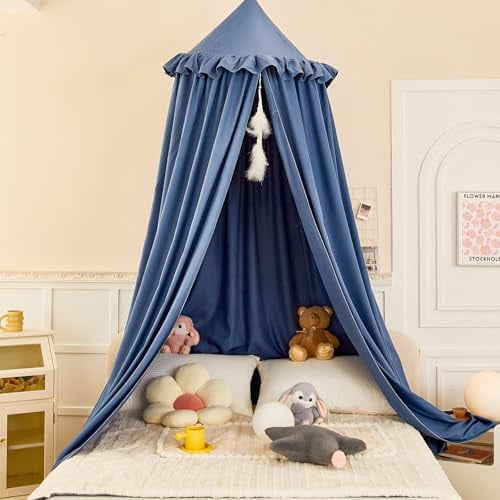 Princess Decor Canopy for Kids Bed, Soft and Durable Bed Canopy for Girls Room Tent Canopy Dreamy Mosquito Net Bedding, Children Reading Nook Canopies Indoor (Blue)