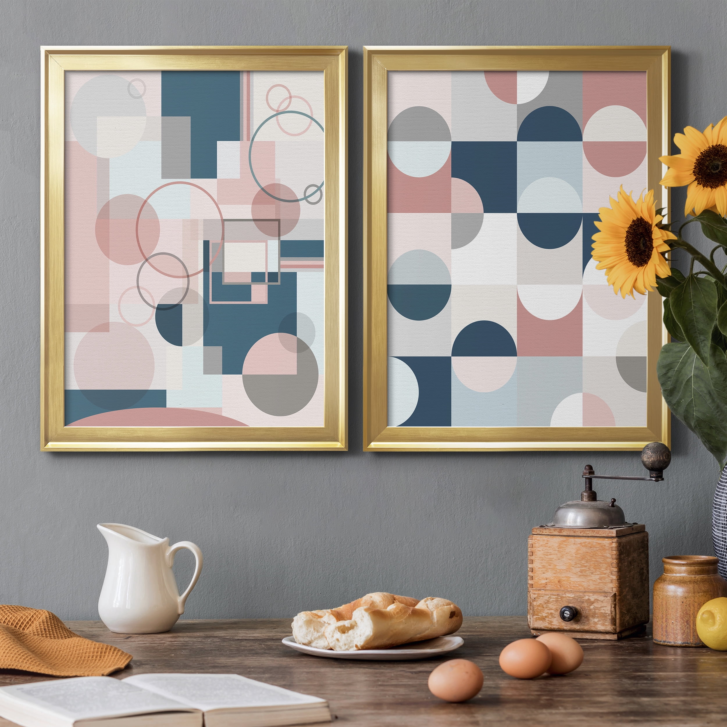 2 Piece Set Modern Geo Premium Framed Canvas - Ready to Hang - 22.5 x 30.5 Each - Gold Frame