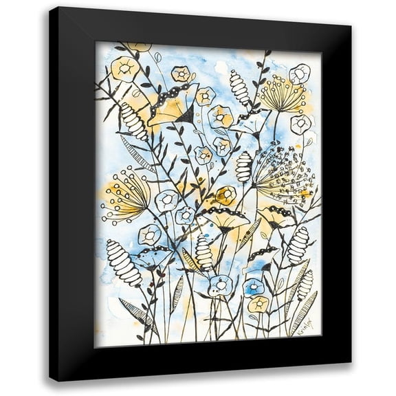 Krinlox 11x14 Black Modern Framed Museum Art Print Titled - Yellow and Blue Blooms II