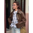 thumbnail image 6 of Women'S Jacket Fashion Lapel Zipper Long Sleeve Street Style Outerwear Brown M, 6 of 8