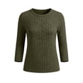 thumbnail image 4 of Women's 3/4 Sleeve Top Crew Neck Ribbed Brushed Knit Relaxed Fit Casual Pullover Blouse for Fall Winter, Solid Color Basic Tee, 4 of 6