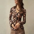 thumbnail image 2 of MORTTIC Women's Floral Print V-Neck Blouse - Long Sleeve Button Ruffle Detail Tops for Spring/Fall Black，L, 2 of 7