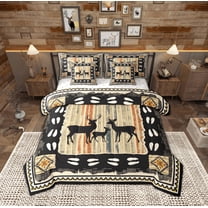 Feelyou Wildlife Deer Kids Bedding Comforter Set 7pcs, Vintage Western Lake House Queen Bedding Sets, Tribal Aztec Triangle Queen Sheet Sets, Breathable Home Decor