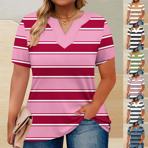 Daiosportswear Women'S Short Sleeve Sweater Striped Tops Trendy Knit V Neck Sweaters,Womens Tops