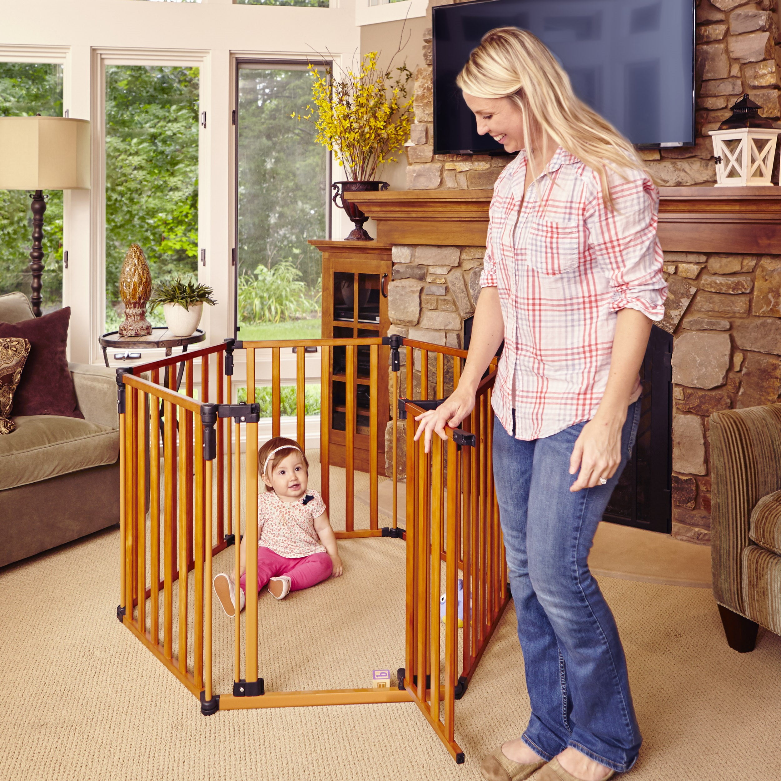 Configurable Playpens North States 3 In 1 Wooden Superyard 12 Ft Baby Gate Playard