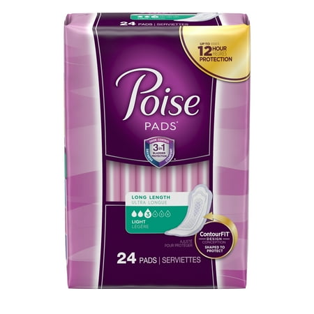 Poise Pads Incontinence Pads, Light Absorbency, Pads, Long Length, 24 count