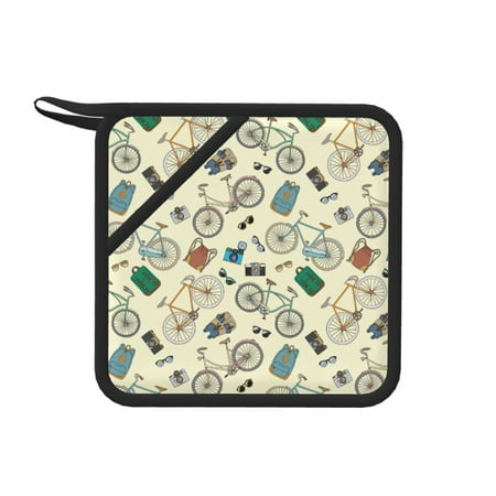 

1 PCS Pot Holders for Kitchen - Heat Resistant Silicone Pot Holders with Hanging Loop Bike Pattern Trendy Non Slip Oven Hot Pads Potholders for Decor Baking Cooking Kitchen