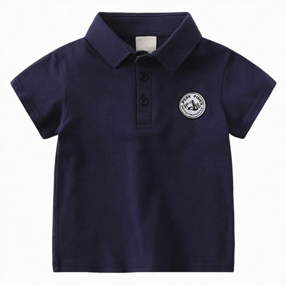 Rotm Boys Dress Shirt Boys Short Sleeve Pique Polo Shirt School Uniform Shirts for Kids Navy,6-7 Years
