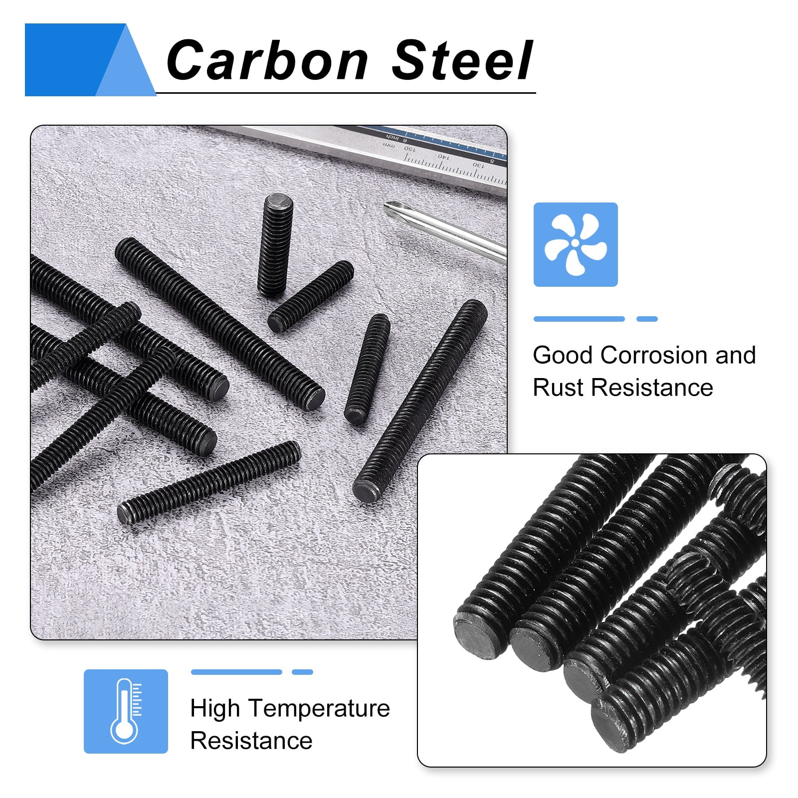 12Pcs Fully All Threaded Rod, 5/16" Thread 18 Pitch 4-1/2" Length Carbon Steel Long Threaded Screw