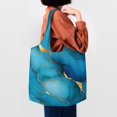 thumbnail image 7 of Single Shoulder Commuter Canvas Bag Large Capacity Can Be Carried Or Shoulder Storage For Daily Shopping Trips Blue Gold Marble, 7 of 7