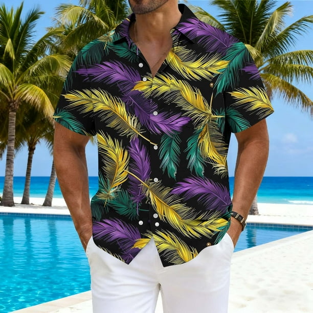 Blusa y camisa de manga corta con cuello vuelto para hombre, camisa de cuello abotonado con estampado de carnaval, blusa de longitud media para hombre
