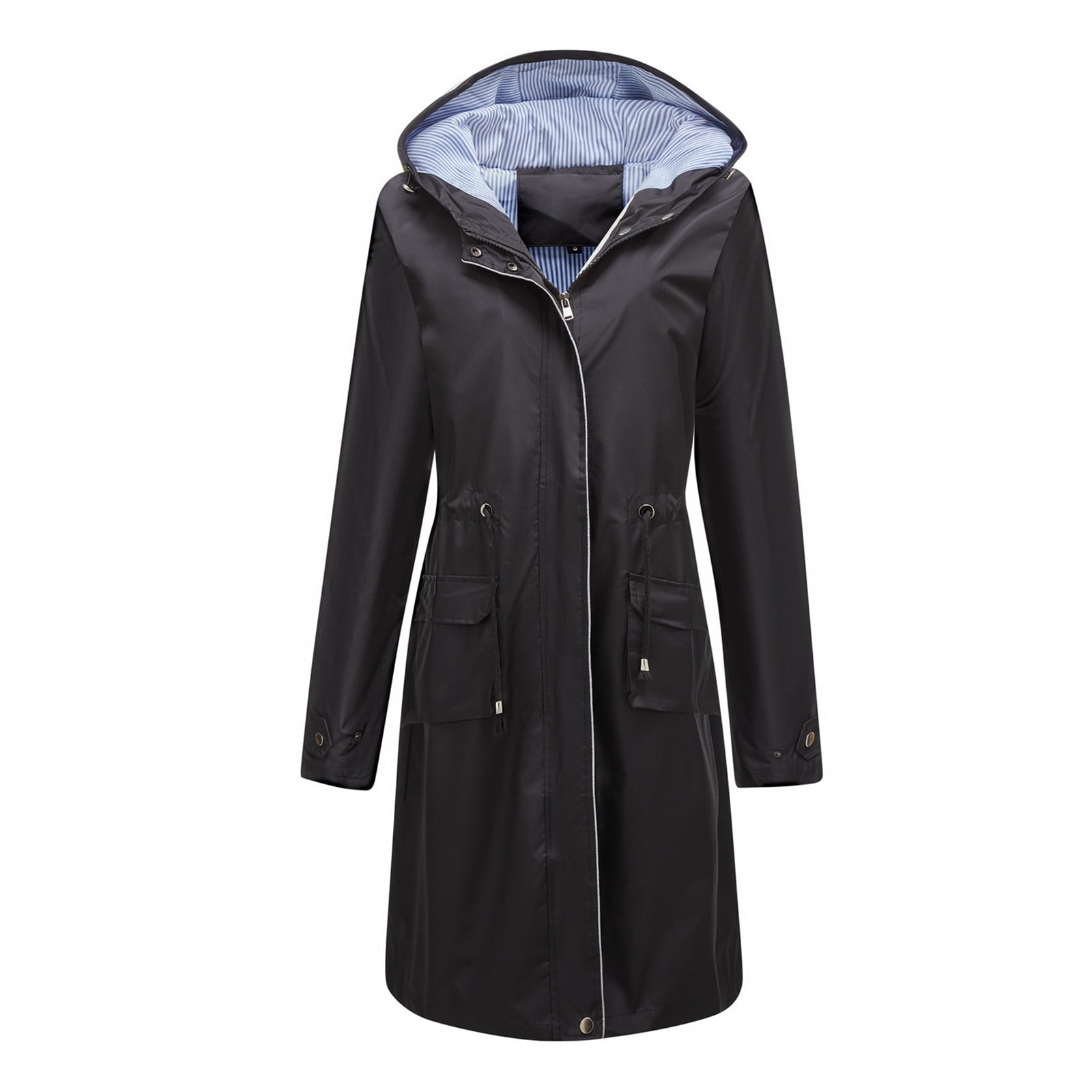Black waterproof hooded rain mac hot sale