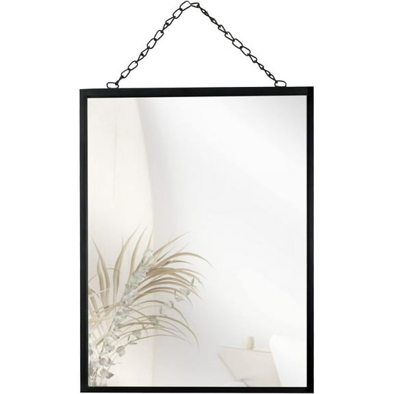 Arikago Black Hanging Mirror with Chain, 12 x 16 Inch Rustic Wall Decor for Bathroom, Entry, Dining Room, and Living Room. Metal Rectangle Vanity Mirror, Decorative Mirror.