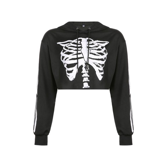 LMLYSoH Women’s Skeleton Print Cropped Hoodies, Casual Long Sleeve Relaxed Fit Sweatshirts