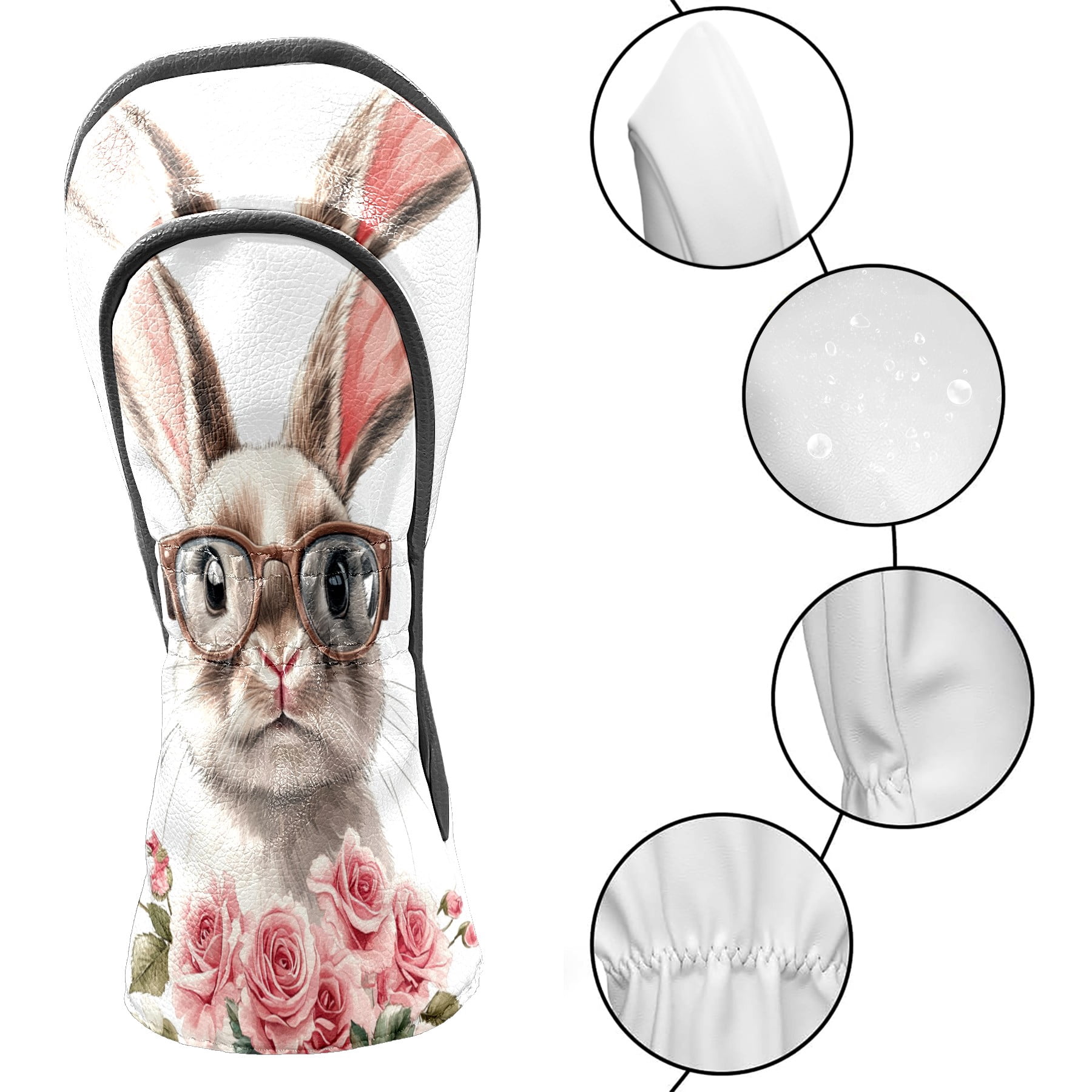 Golf Club Covers PU Leather Waterproof Head Covers for Fairway Woods Hybrids Rabbit With Glasses