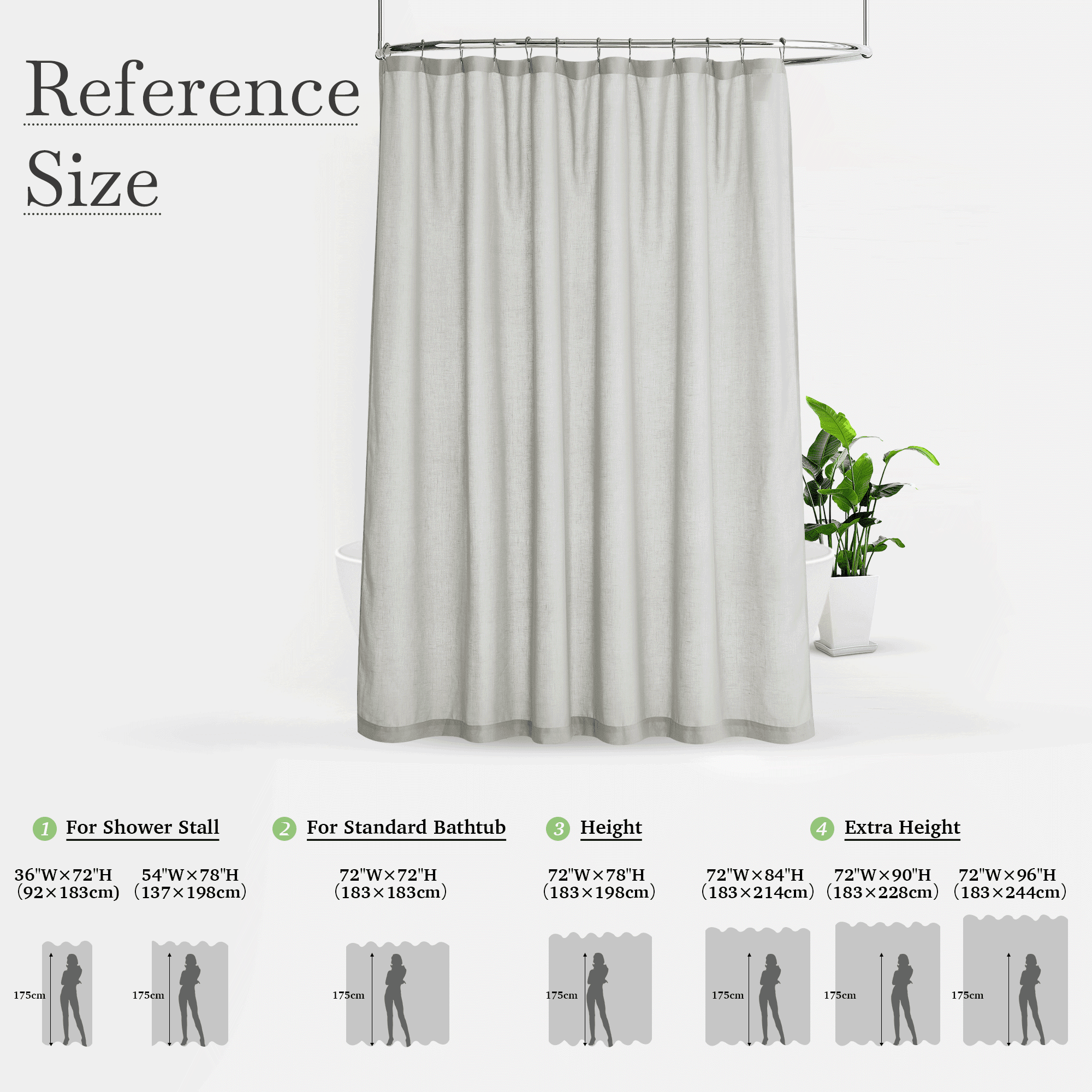 NICETOWN Linen Shower Curtain for Bathroom Linen Blend Button Hole Semi Sheer Lightweight Waterproof Shower Curtains for Bathtub, 72"x78", Hooks Included, Grey