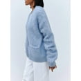 thumbnail image 2 of Women'S Fleece Cardigan Sweater Lazy Style Loose Knit Warm Cardigan Sweater Blue L, 2 of 8