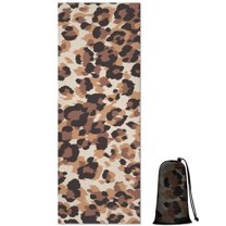 Beige and Brown Leopard Pattern Hot Yoga Mat Towel Non Slip for Hot Yoga - Quick-Drying Yoga Mat Cover with 4 Corner Pockets with Travel Bag - Hot Yoga Towel Non Slip 70"x26"