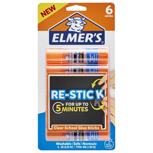 Elmer’s Re-Stick School Glue Sticks, 8 g, 6 Count