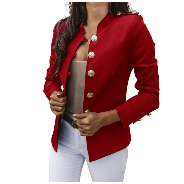 Pompotops Manteau Court pour Femme à Manches Longues, Coupe Ajustée, à Simple Boutonnage, Couleur Unie, Petit Complet