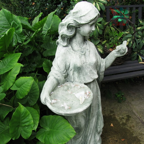 38" Standing Girl with Bird Statue