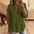 thumbnail image 2 of SBYOJLPB Women's Solid Color Tops 3/4 Sleeve Cotton-linen V-neck Pullover Top, 2 of 6