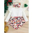 thumbnail image 4 of Arvbitana Baby Girls Christmas Romper Set Long Sleeve Crew Neck Knitted Tops Patchwork Santa Claus Candy Cane Print Bodysuit + Headband New Year Outfits 2Pcs 3-18M, 4 of 9