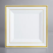 Gold Visions 10" Square White Plastic Plate with Gold Bands - 120/Case
