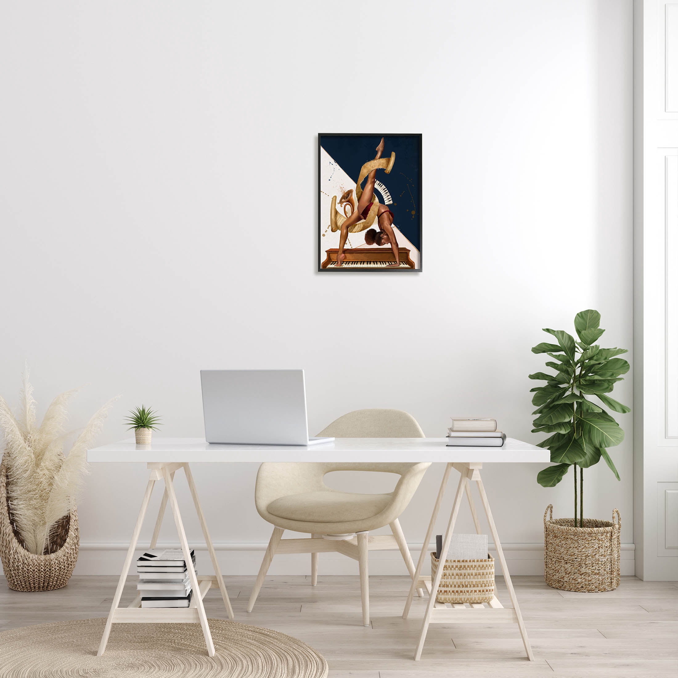 Gymnastics Musician Girl Instruments Abstract Painting Black Framed Art Print Wall Art