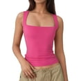 thumbnail image 3 of Women'S Square Neck Sleeveless Tank Tops Basic Tight T-Shirts Rose red S, 3 of 9