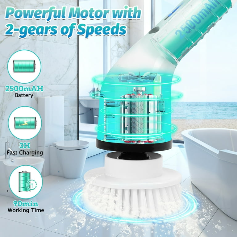 ZLPMARY Electric Spin Scrubber, Cordless Bath Tub Power Scrubber with 8  Replaceable Drill Brush Heads, Shower Cleaning Brush with Adjustable Handle