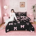thumbnail image 5 of jejeloiu Cute Bowtie Bow Full Size Comforter Sets,Kawaii Bowknot Bedding Comforter Set,Pink Black Bedding Sets For Children,Breathable Home Decor Reversible,3 Pieces, 5 of 10