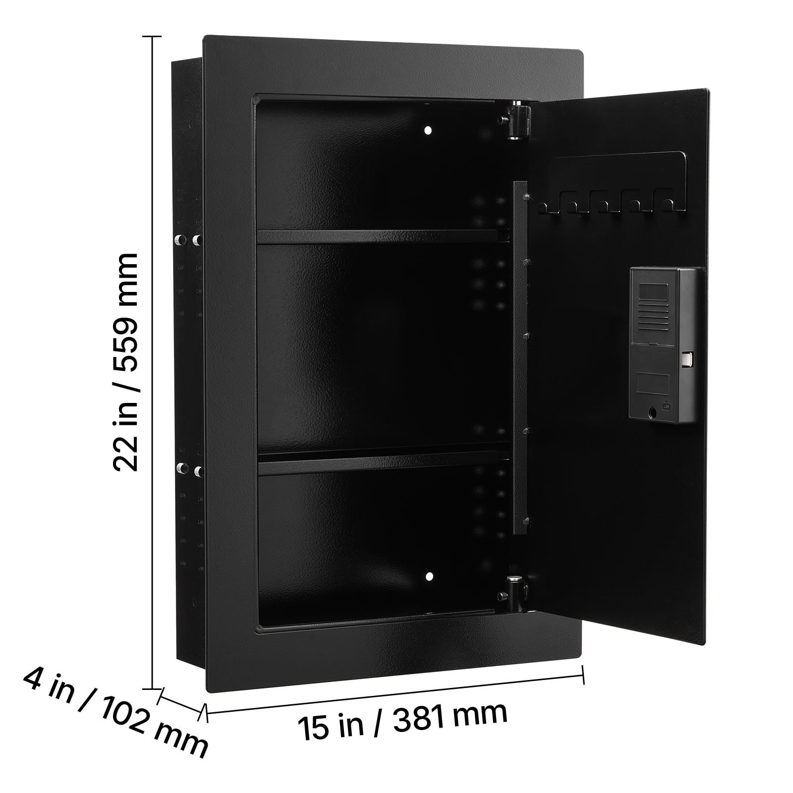 KFFKFF 3-Tier Hidden Wall Safe with Fingerprint Access, Password, Key, and Turning Knob, Durable Steel Construction with Adjustable Shelves and Key Holders for Secure Storage of Valuables