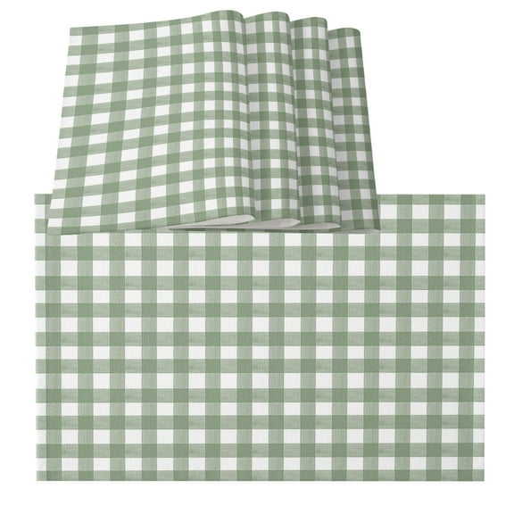 Sage Green Buffalo Plaid Placemats for Dinning Table Set of 4, Farmhouse Green White Checkered Burlap Kitchen Place Mats Waterproof Cloth Table Mats, Indoor Outdoor Placemats Easy Clean Dinner Decor