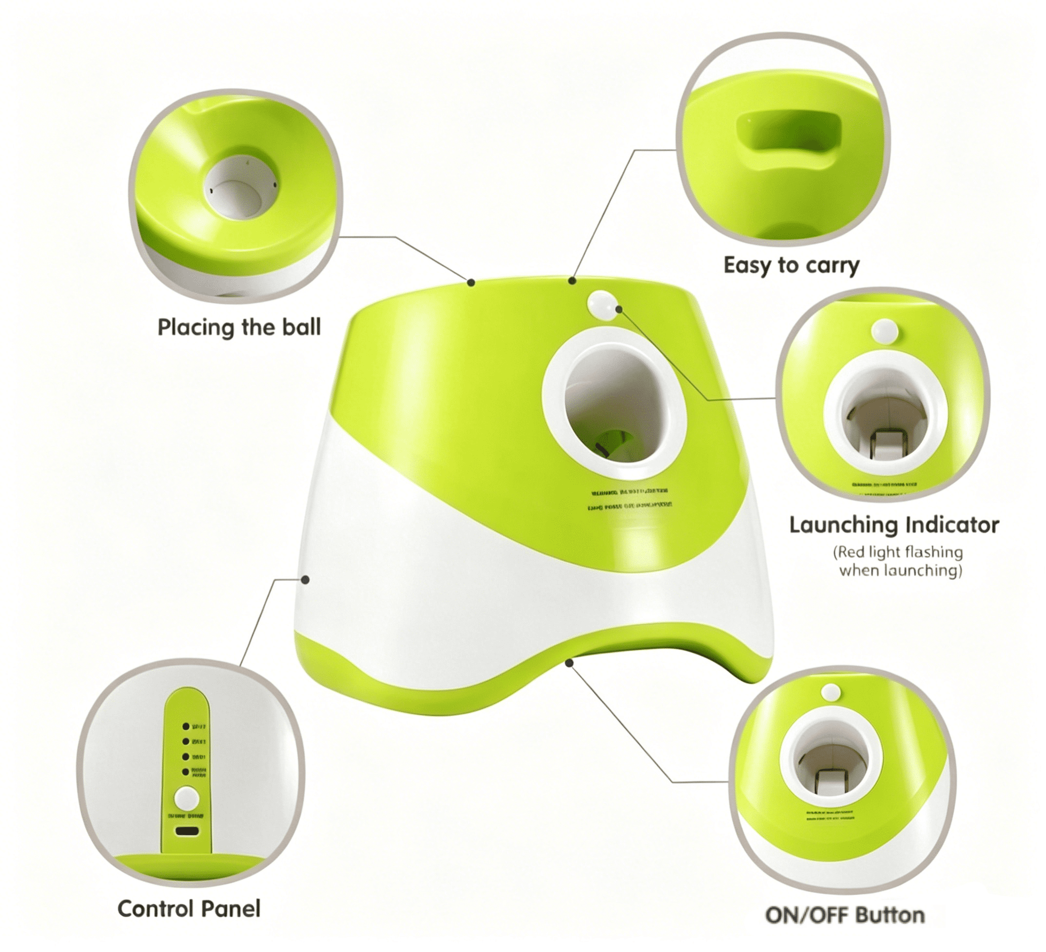 Tstiti Automatic Dog Ball Launcher with 3 Distance Settings, Includes 3 Mini Tennis Balls, Interactive Indoor Outdoor Dog Toy, Light Green