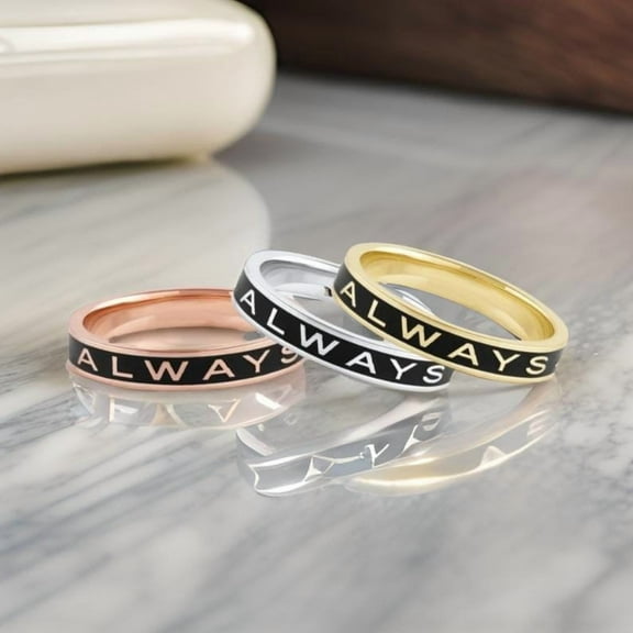 Always Stacking Ring, 4mm Black Enamel Band Ring, Wedding Band Ring, Always Promise Ring, Gift For Her, Anniversary Gift, 925 Silver Ring