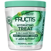 Angle View: Garnier Fructis Hydrating Treat 1 Minute nourishing Hair Mask with Aloe Extract, 13.5 fl oz