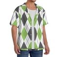 thumbnail image 2 of KLL Light green and black argyle Print Men's Shirt Short Sleeve Button Down Summer Cuba Beach Shirts-4X-Large, 2 of 5