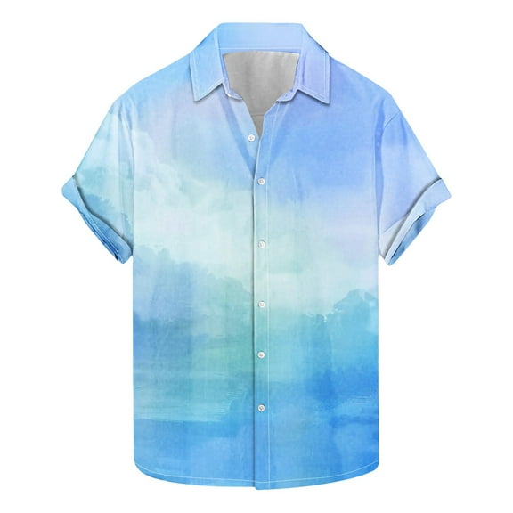 SSAAVKUY Mens Short Sleeve Tie Dye Hawaiian Shirts Casual Loose Fit Beach Tshirts Summer Tops Loose Fit Soft Button Up Shirts White XXL